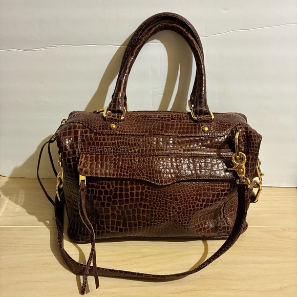 Rebecca Minkoff Brown Crocodile-Embossed Leather Shoulder Morning After Bag - Picture 1 of 14